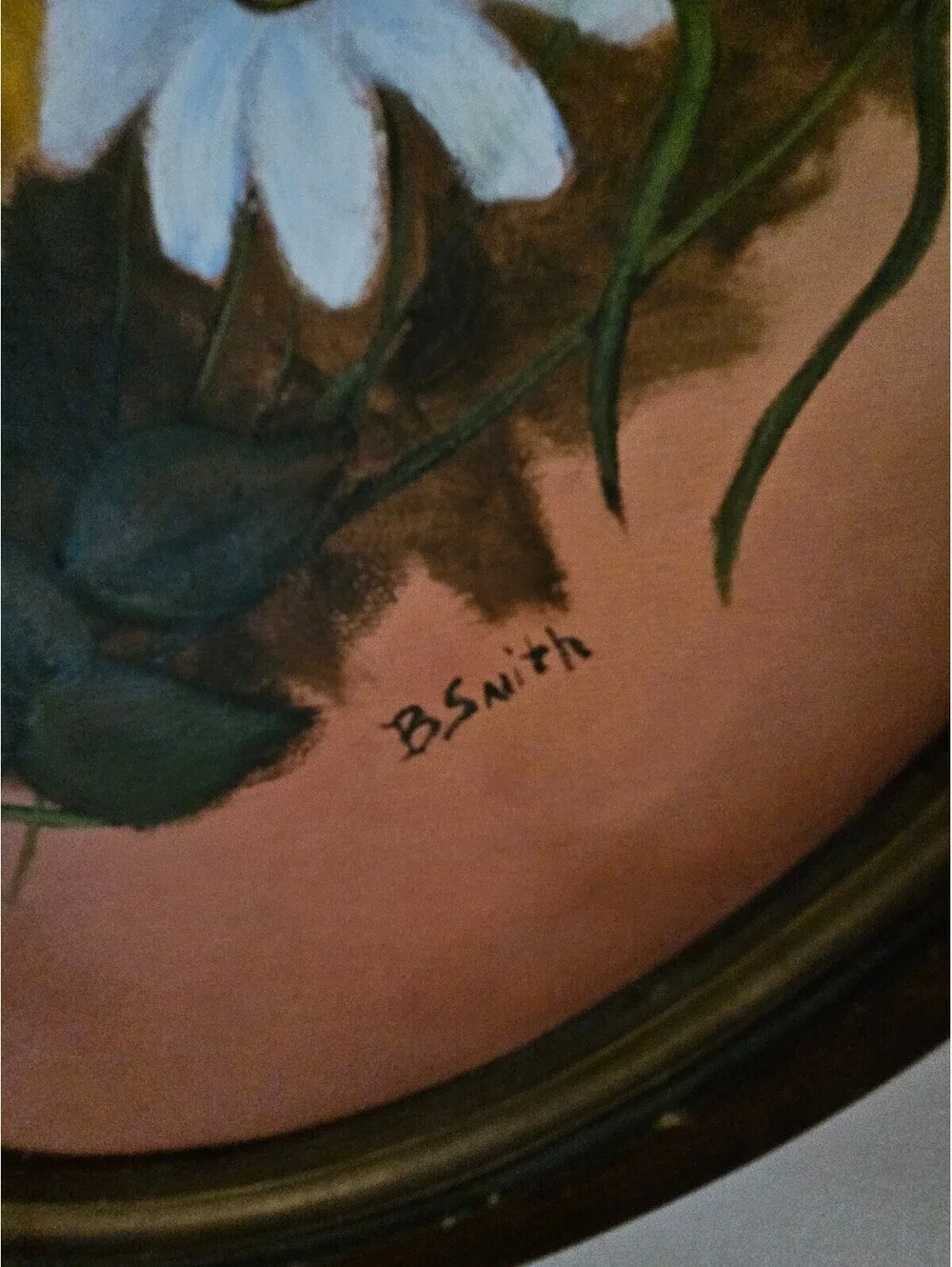 Vintage Floral Painting in Wooden Oval  Frame